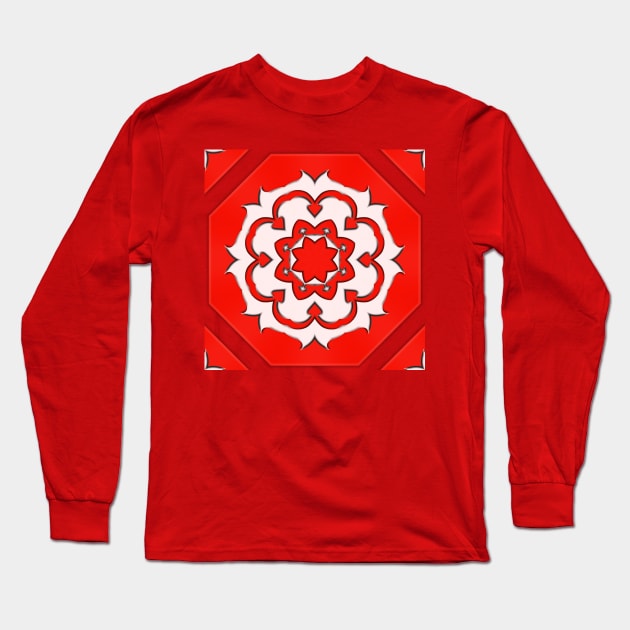 Bright Red Kaleidoscope Pattern (Seamless) 7 Long Sleeve T-Shirt by Swabcraft